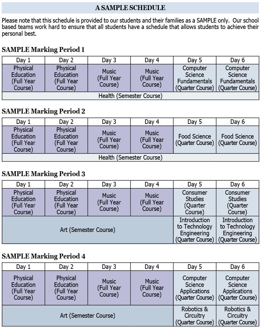 6th Grade UA Schedule